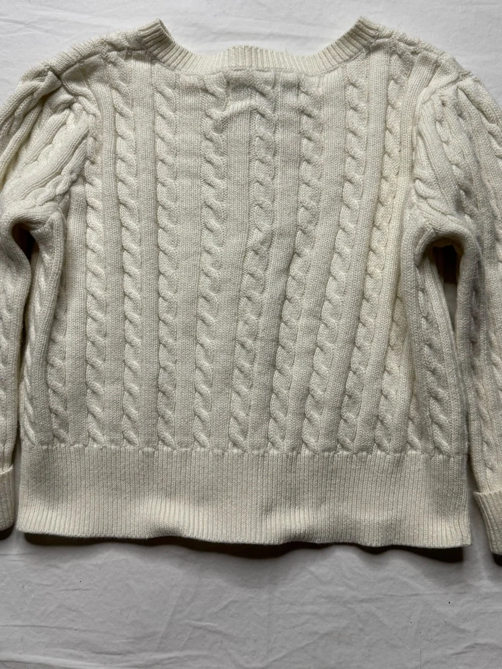 Ralph Lauren - Cream Cable Knit Button-Up Cardigan with Subtle Embroidery